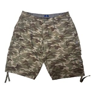 George Men's Camo Cargo Army Shorts Green Brown Size 44 Cotton Spandex Utility